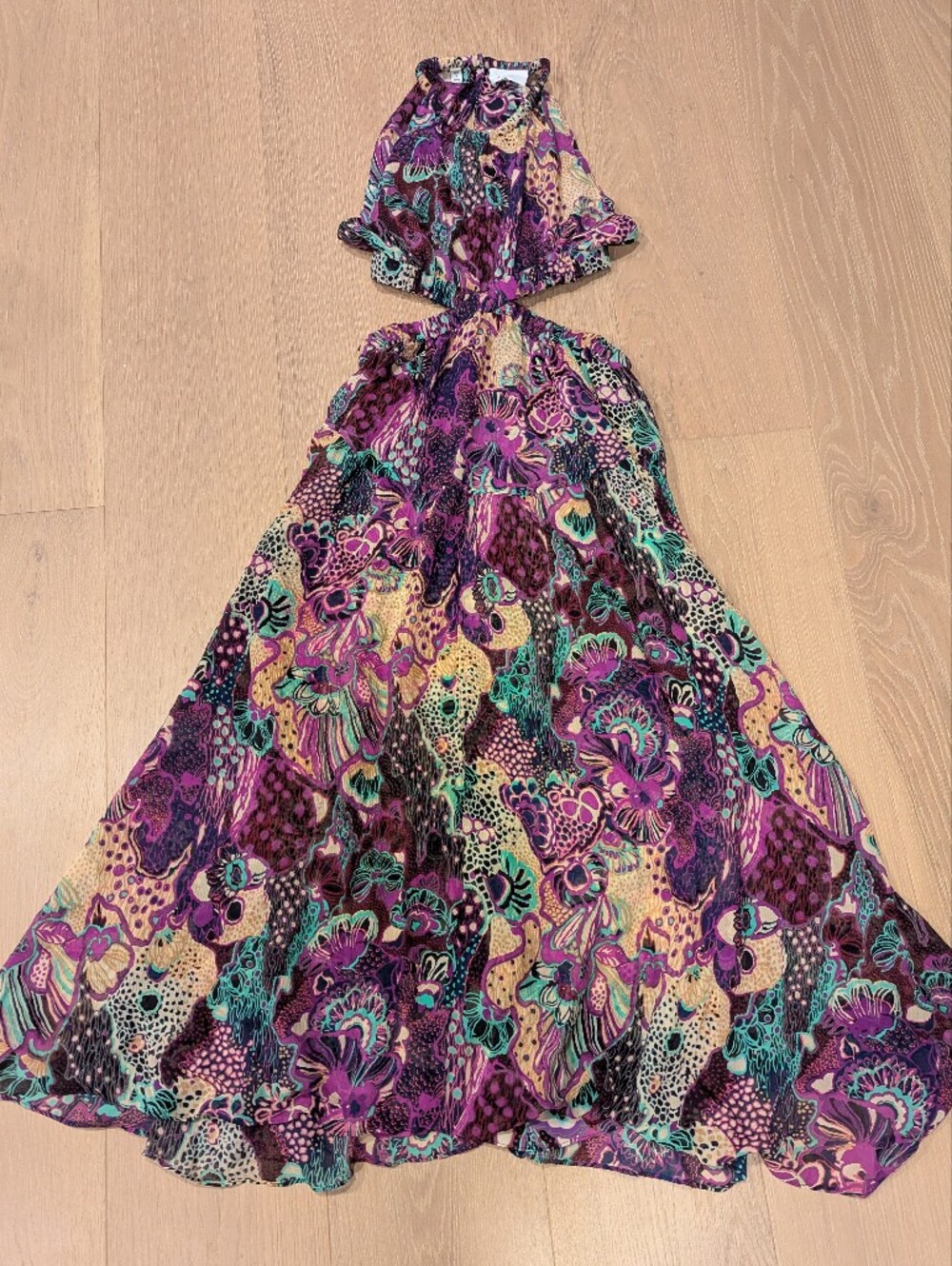 Women’s Purple Floral Maxi Dress With Cut Outs